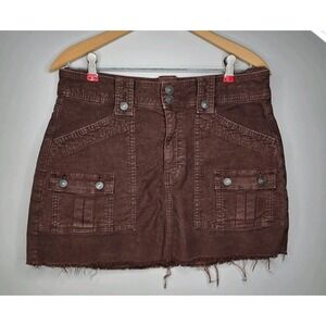 American Eagle High Rise A-Line Skirt Cargo Cutoff Brown Corduroy 90s Style 10